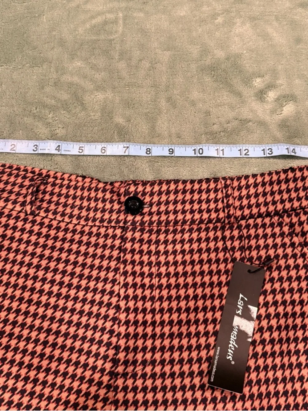Lars Amadeus Houndstooth Pants Women Size 32 Orange Black NWT